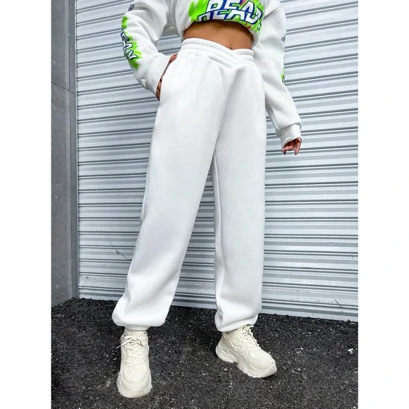 🌟 Solid Slant Pocket Sweatpants high waist - Picture 3 of 12